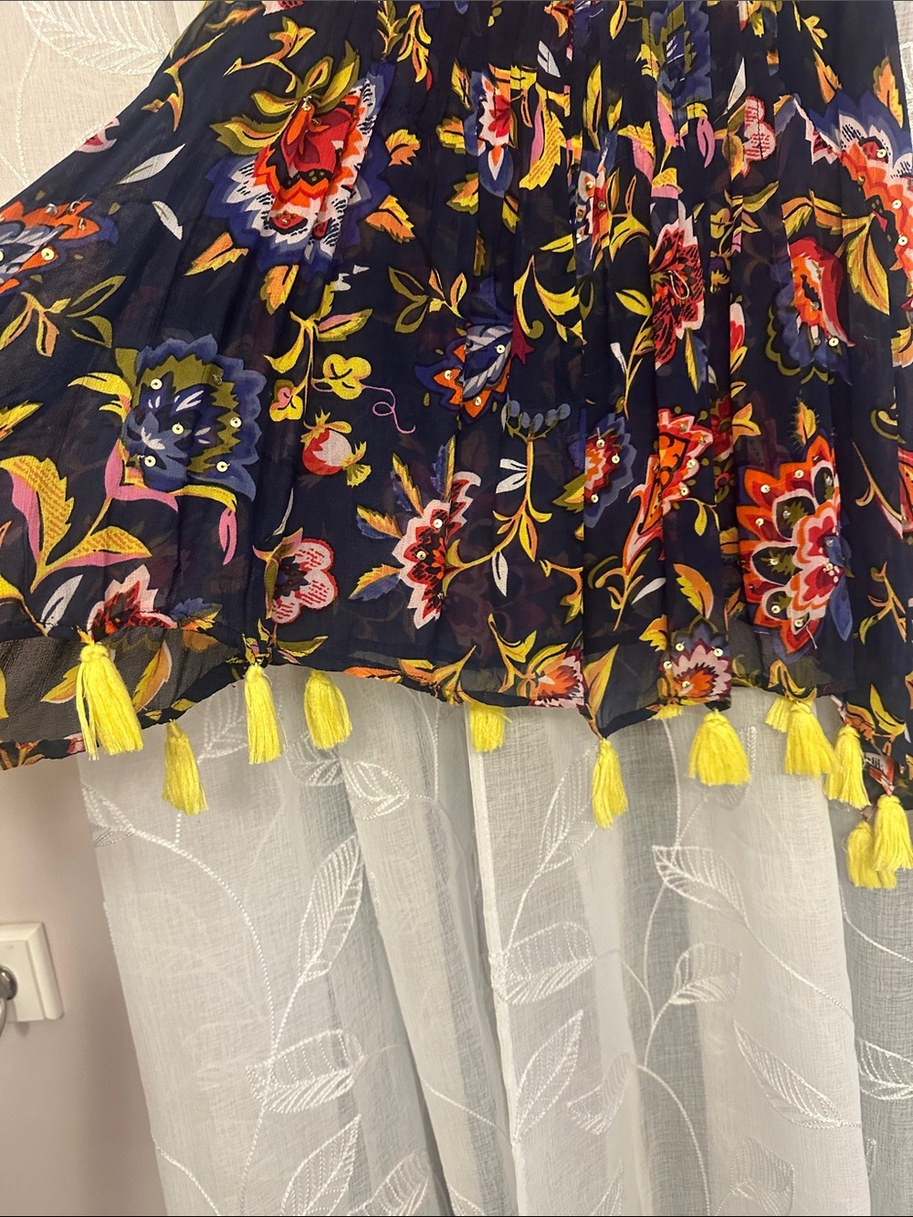 Miss June Paris Navy Floral Tassel Hem Tank Top - Picture 3 of 8